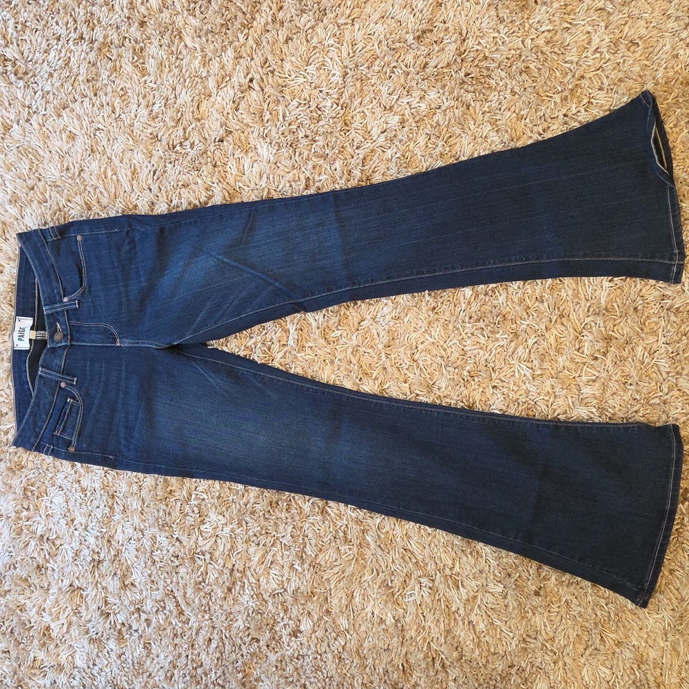 COPY- PAIGE Women's Dark Blue Petite Flare Jeans - Picture 5 of 9